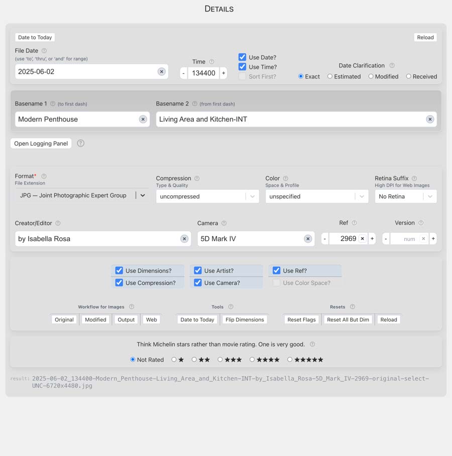 Filename Tool’s Details Panel Screenshot