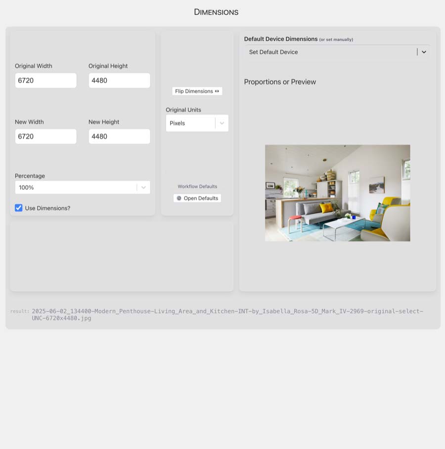 Filename Tool’s Dimensions Panel Screenshot